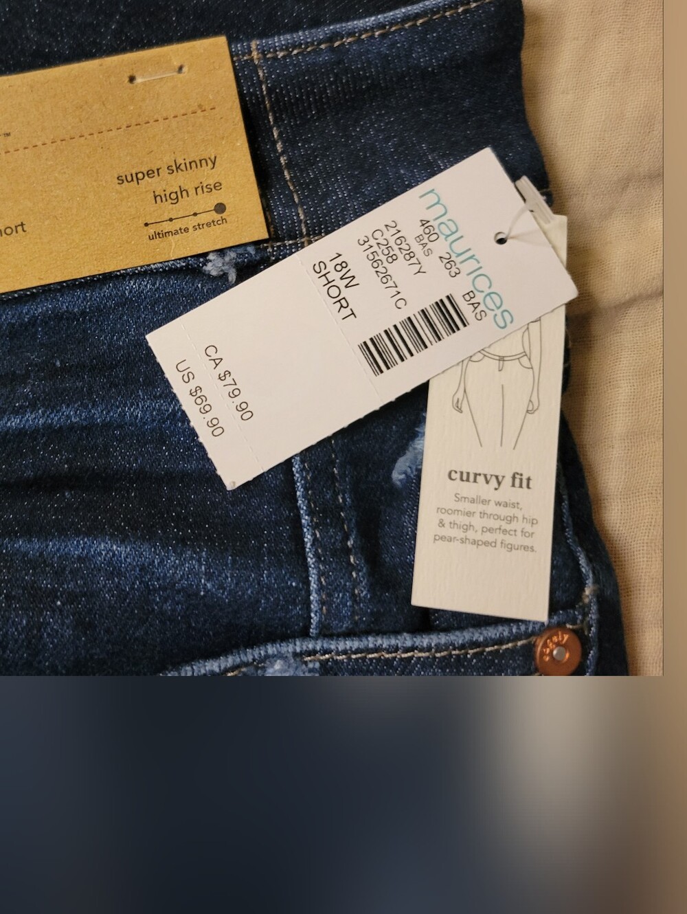 NWT Edgely High Rise Curvy Fit Super Skinny Jeans 18W Short Distressed - Picture 2 of 5